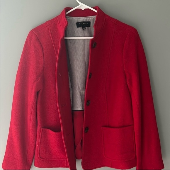 Talbots Jackets & Blazers - Talbots Red Blazer with Textured Fabric and Collarless Design